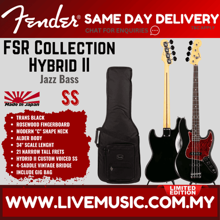 Fender FSR Collection Hybrid II Jazz Bass Guitar, RW FB, Teal Green Metallic/Trans Black/Azurite Metallic