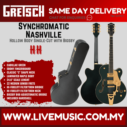 Gretsch Synchromatic Nashville Hollow Body Single-Cut w/Bigsby Electric Guitar, Cadillac Green