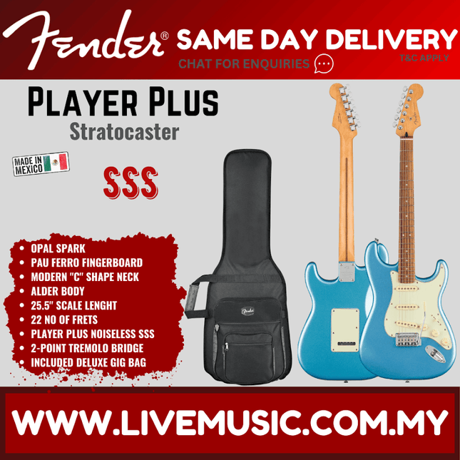 Fender Player Plus Stratocaster Electric Guitar, Pau Ferro Fretboard - Opal Spark