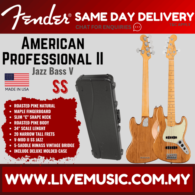 Roasted pine 5-string Jazz Bass with maple fingerboard and black molded case