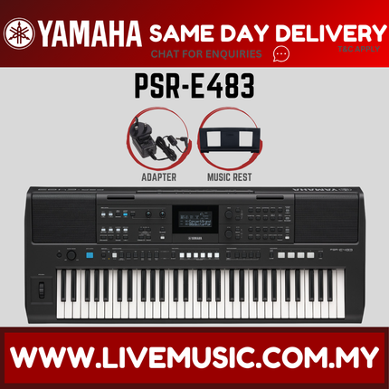 Yamaha PSR-E483 61-key Portable Keyboard With Adapter ( PSR E483 PSRE483 ) Replace PSR-E473 PSRE473