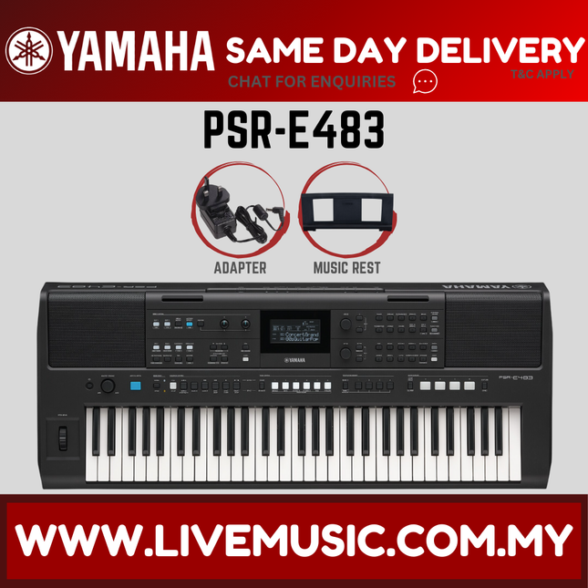 Yamaha PSR-E483 61-key Portable Keyboard With Adapter ( PSR E483 PSRE483 ) Replace PSR-E473 PSRE473