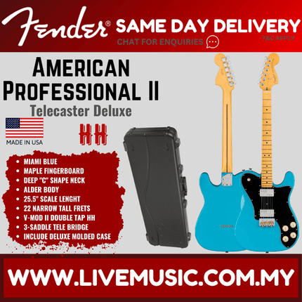 Fender American Professional II Telecaster Deluxe Electric Guitar, Maple Fretboard - Miami Blue