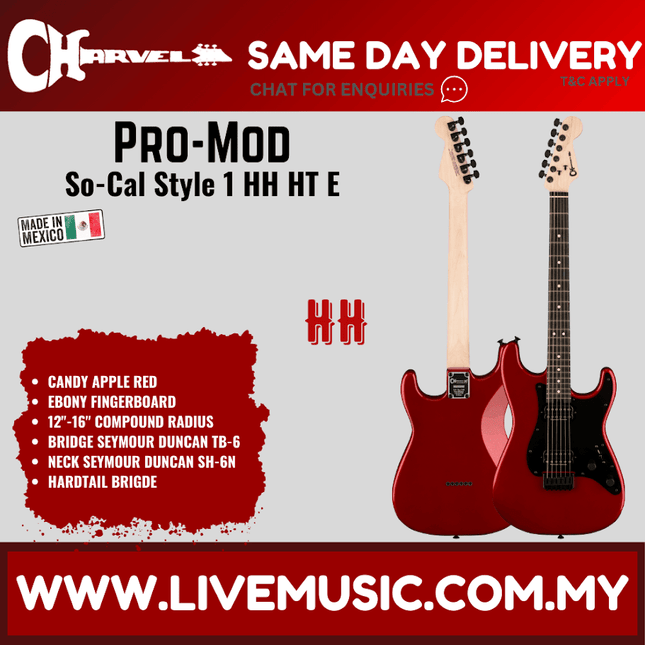 Charvel Pro-Mod So-Cal Style 1 HH HT E Electric Guitar, Ebony FB, Candy Apple Red