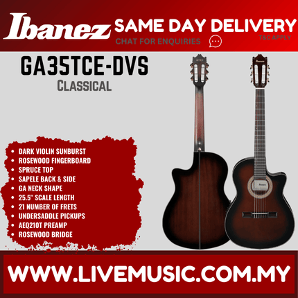 Ibanez GA35TCE-DVS Acoustic-Electric Guitar - Dark Violin Sunburst ( GA35TCE DVS / GA35TCEDVS )