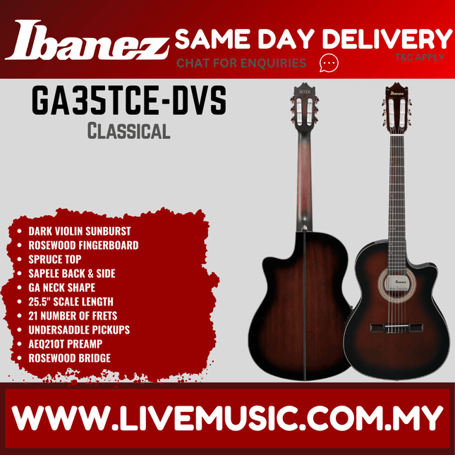 Ibanez GA35TCE-DVS Acoustic-Electric Guitar - Dark Violin Sunburst ( GA35TCE DVS / GA35TCEDVS )