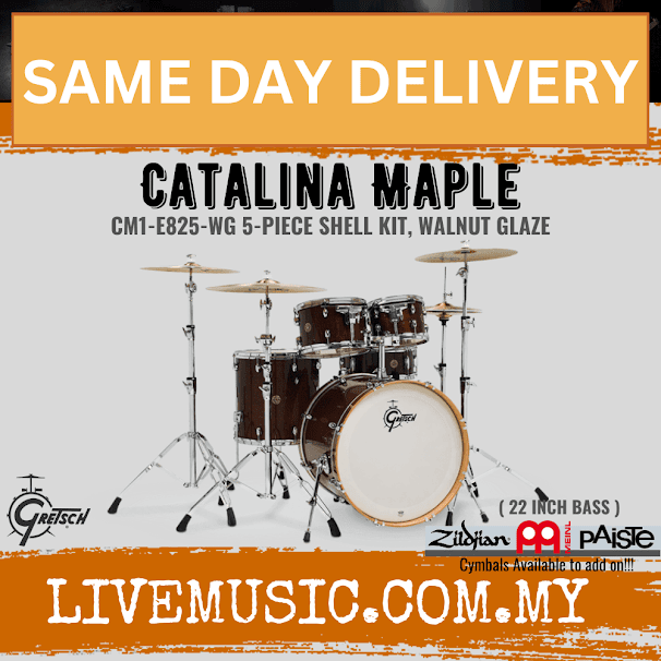 Gretsch CMI-E825-WG Catalina Maple 5-Piece Drum Shell Kit - Walnut Glaze (CMI E825)