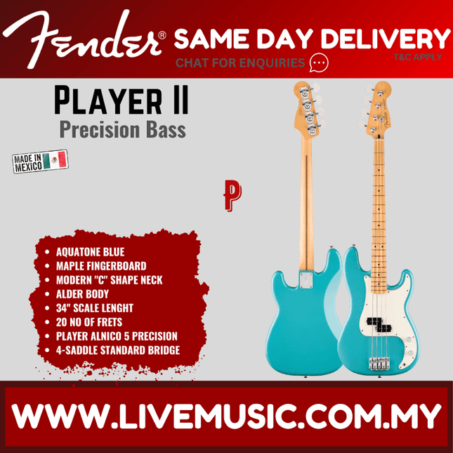 Aquatone Blue Precision Bass guitar with maple fretboard and black pickguard