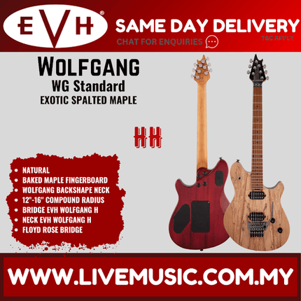 EVH Wolfgang Standard Exotic Electric Guitar, Baked Maple FB-Spalted Maple
