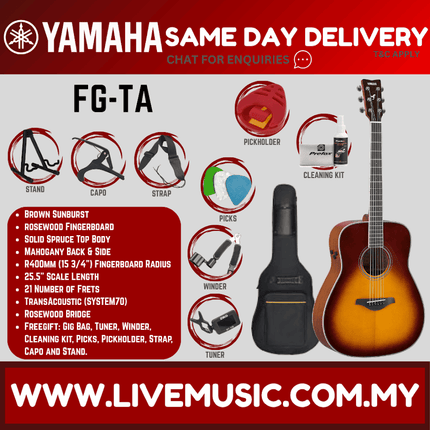 Yamaha FG-TA TransAcoustic Dreadnought Acoustic-Electric Guitar - Brown Sunburst/Vintage Tint/Black ( FGTA / FG-TA )