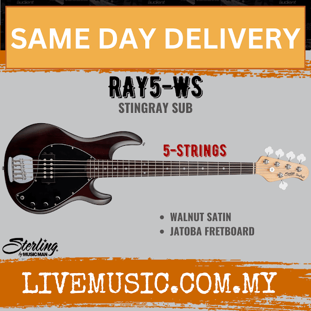 Sterling Ray5 Stingray 5-String Electric Bass Guitar Jatoba Fretboard - Walnut Satin (Ray-5/Ray 5)