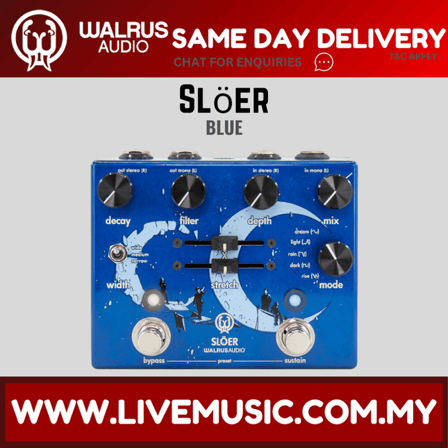 Walrus Audio SLOER Stereo Ambient Reverb Guitar Effects Pedal, Blue