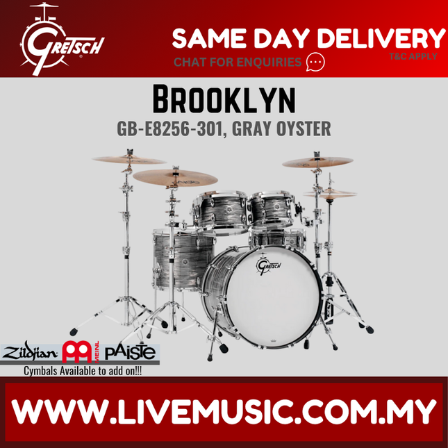 Gretsch GB-E8256-301 Brooklyn 5-Piece Drum Shell Kit (22inch Bass), Gray Oyster