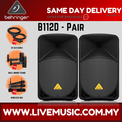 Behringer Eurolive B112D 1000-Watt 12" Powered Speaker w/Wireless Mic, Speaker Stand & Cable - Each/Pair (B-112D B 112D)