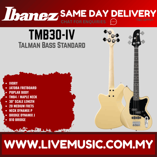 Ibanez TMB30 Talman Standard 4-String Electric Bass Guitar - Mint Green / Ivory / Black (TMB30-IV TMB30-MGR TMB30-BK)