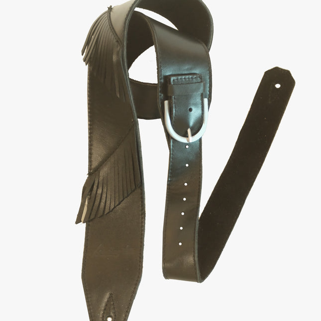 Livingston FLBK-25 2.5 Inch Fringe Leather Guitar Strap, Black ( FLBK25 FLBK 25 )