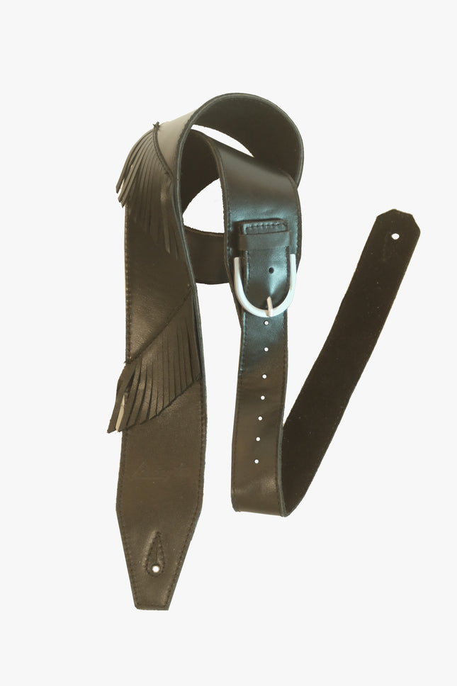 Livingston FLBK-25 2.5 Inch Fringe Leather Guitar Strap, Black ( FLBK25 FLBK 25 )