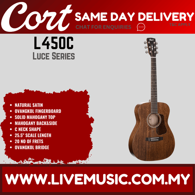 Cort L450C - Acoustic Guitar with Gig Bag - Natural Satin (L450 C/L450-C)