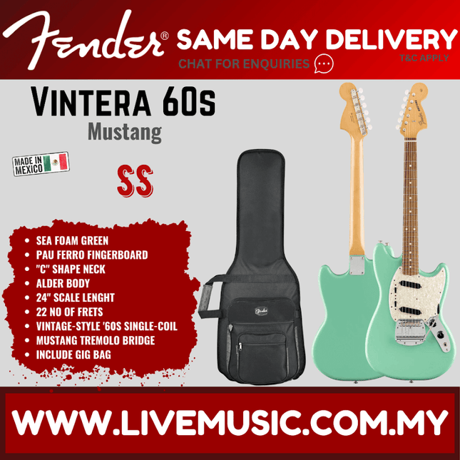 Fender Vintera 60s Mustang Electric Guitar, Pau Ferro Fretboard - Seafoam Green