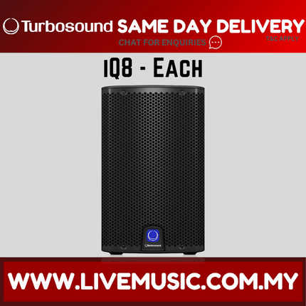 Turbosound iQ8 2500W 8 inch Powered Speaker w/Wireless Mic, Speaker Stand And Cable - Each / Pair ( iQ-8 / iQ 8 )