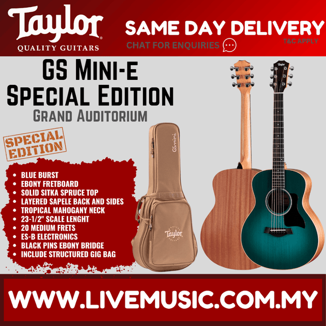 Taylor GS Mini-E Special Edition Acoustic Guitar w/Bag, Blue Burst