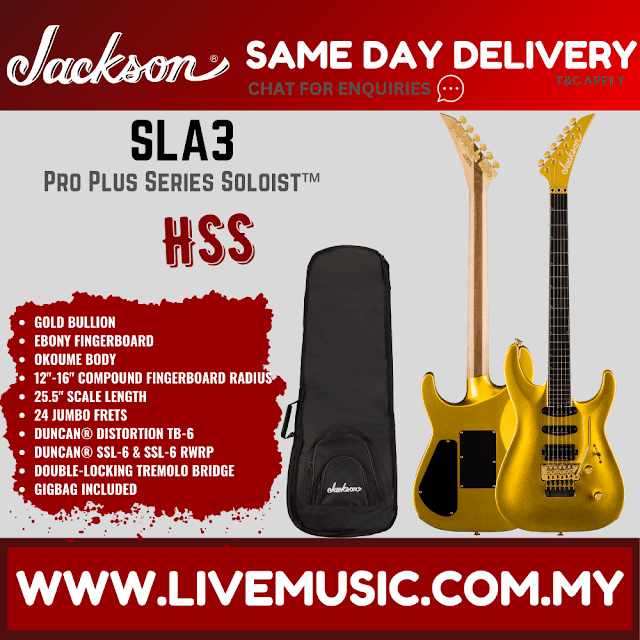 Jackson Pro Plus Series Soloist SLA3 Electric Guitar, Ebony FB, Gold Bullion