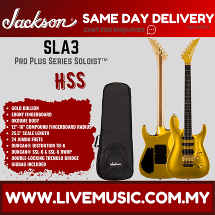 Jackson Pro Plus Series Soloist SLA3 Electric Guitar, Ebony FB, Gold Bullion