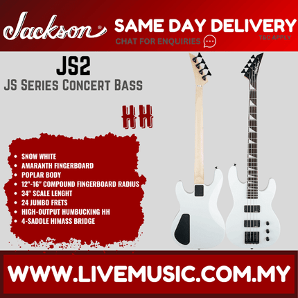 Jackson JS-2 JS Series Concert Bass Guitar Amaranth Fretboard - Show White (JS2/JS 2)