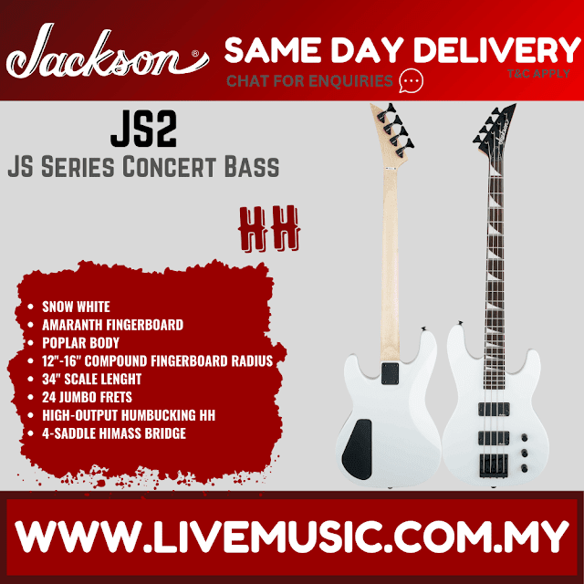 Jackson JS-2 JS Series Concert Bass Guitar Amaranth Fretboard - Show White (JS2/JS 2)