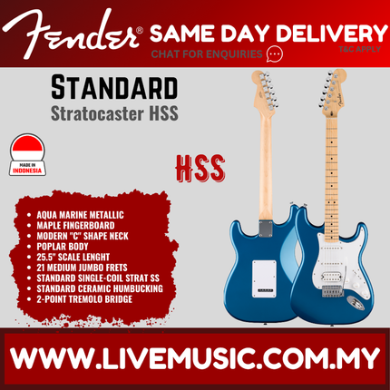 Fender Standard Stratocaster HSS Electric Guitar, Maple FB, Aqua Marine Metallic