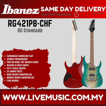 Ibanez Standard RG421PB Solid Body Electric Guitar - Caribbean Shoreline Flat (RG421/RG421PB-CHF)