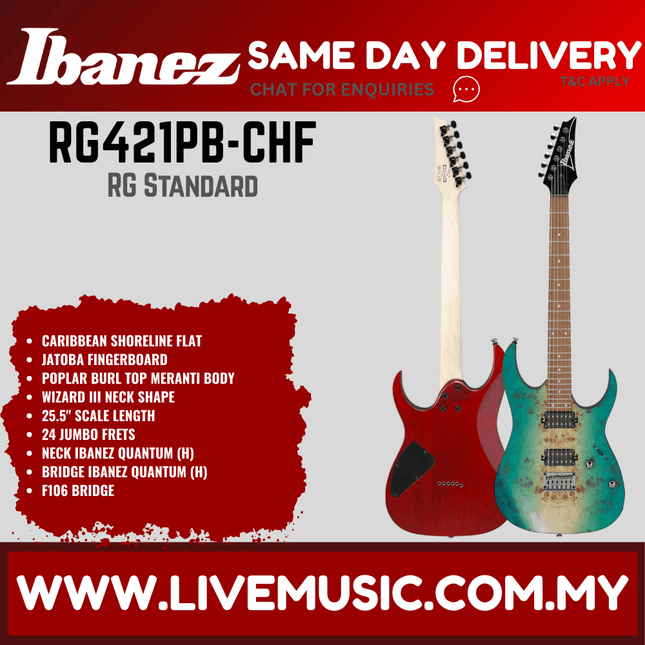 Ibanez Standard RG421PB Solid Body Electric Guitar - Caribbean Shoreline Flat (RG421/RG421PB-CHF)