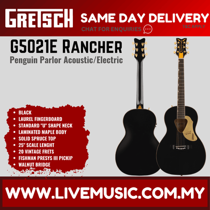 Gretsch G5021E Ltd Ed Rancher Penguin Parlor Acoustic Guitar, Black
