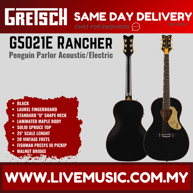 Gretsch G5021E Ltd Ed Rancher Penguin Parlor Acoustic Guitar, Black
