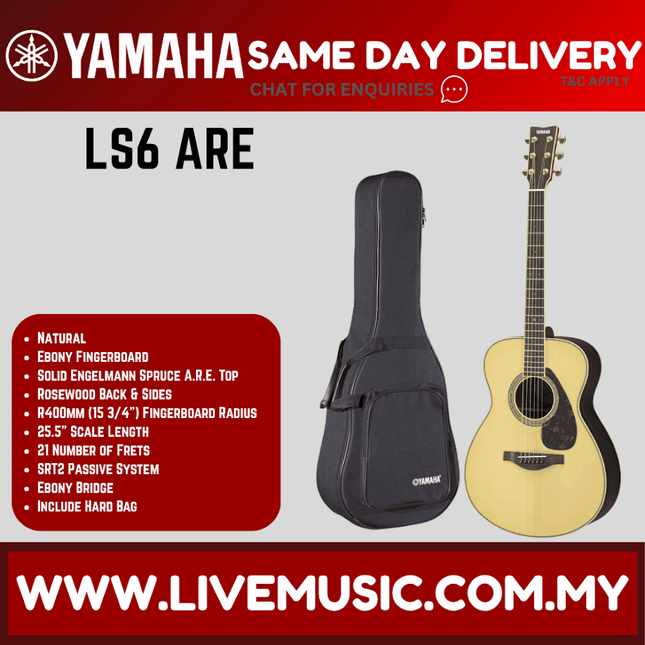 Yamaha LS6 ARE Concert Acoustic-Electric Guitar with Hard Bag - Natural ( LS6-ARE )