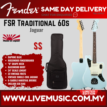 Fender FSR Traditional 60s Jaguar Electric Guitar, RW FB, Daphne Blue