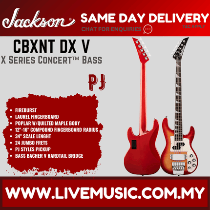 Jackson X Series Concert Bass CBXNT DX V Bass Guitar, Fireburst