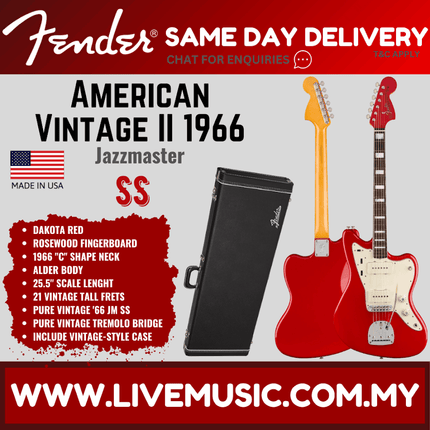 Fender American Vintage II 66 Jazzmaster Electric Guitar, RW FB, Dakota Red
