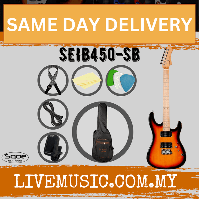 SQOE SEIB450 Double Cutaway Body HH Electric Guitar Roasted Maple Fretboard - Sunburst ( SEIB 450 / SEIB-450 )