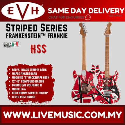 EVH Striped Series Frankie Electric Guitar, Maple FB, Red w/ Black & White Stripes