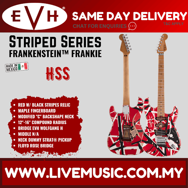 EVH Striped Series Frankie Electric Guitar, Maple FB, Red w/ Black & White Stripes