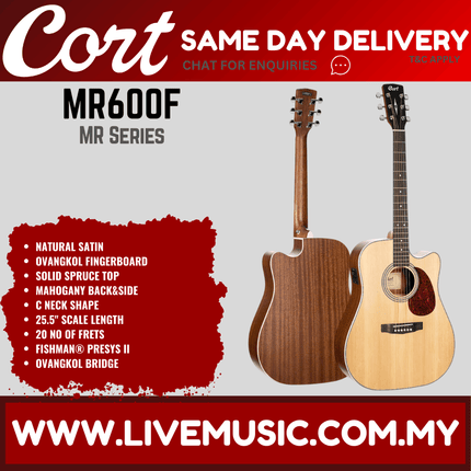 Cort MR600F - Acoustic-Electric Guitar with Gig Bag - Natural Satin (MR 600F/MR-600F)