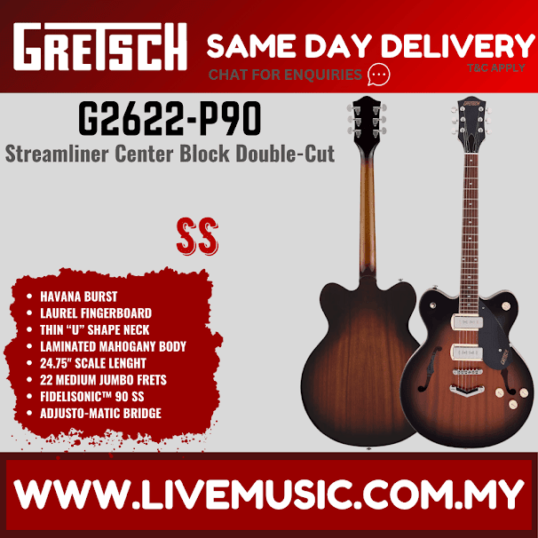 Havana burst double-cut electric guitar with laurel fingerboard and center block
