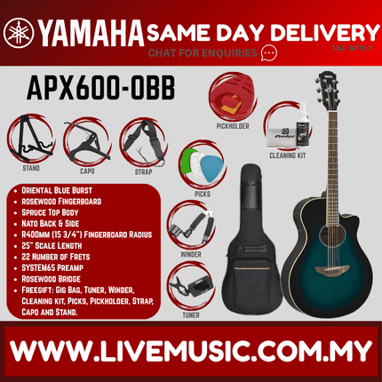 Yamaha APX600 Thinline Cutaway Acoustic-Electric Guitar with Pickup - Oriental Blue Burst ( APX-600 / APX 600 )