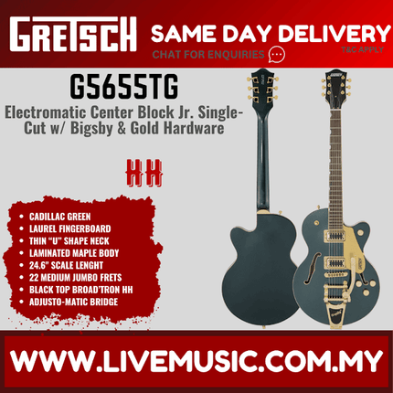 Gretsch G5655TG Electromatic Centre Block Jr Single-Cut Guitar w/Bigsby, Laurel FB - Cadillac Green