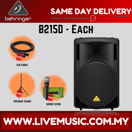 Behringer Eurolive B215D 550W 15" Powered Speaker w/Wireless Mic, Speaker Stand and Cable - Pair ( B-215D / B 215D )