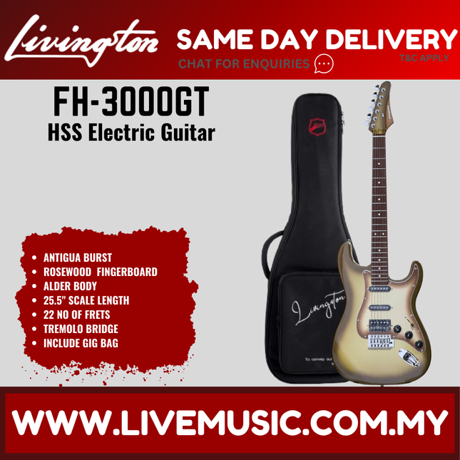 Antigua burst HSS electric guitar with roasted maple fretboard, in black gig bag
