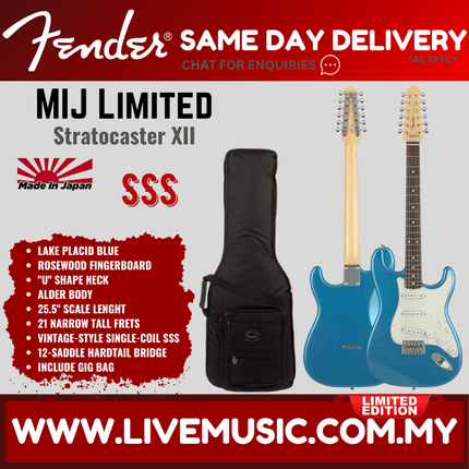 Fender MIJ Limited Stratocaster XII Electric Guitar, RW FB, Lake Placid Blue