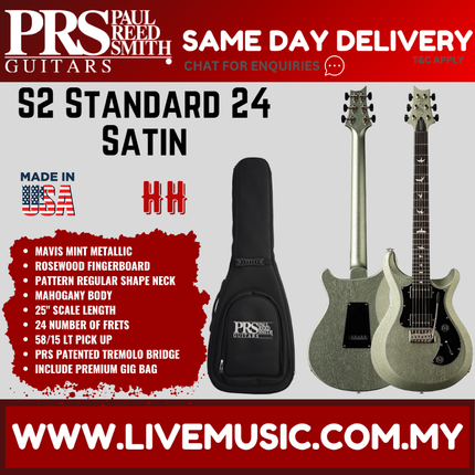 PRS S2 Standard 24 Satin Electric Guitar, Mavis Mint Metallic