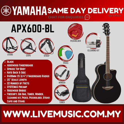 Yamaha APX600 Thinline Cutaway Acoustic-Electric Guitar with Pickup - Black ( APX-600 / APX 600 )